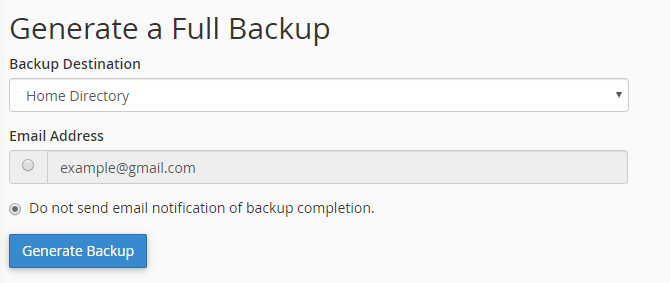 This image shows you the cPanel full backup options