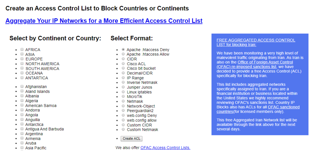 Create an Access Control List Using Country IP Address Blocks