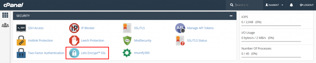 Let's Encrypt icon in cPanel's Security section