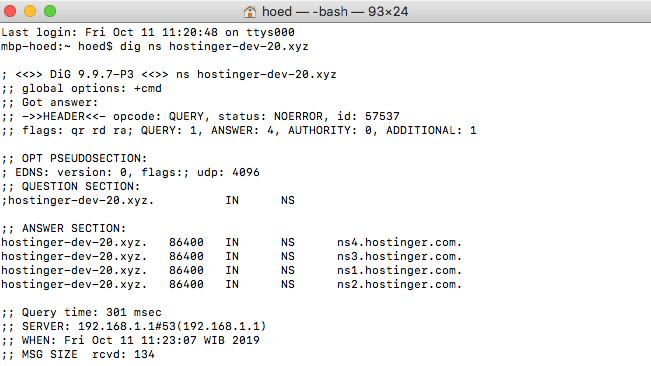 kết quả nameserver của tên miền trên macos