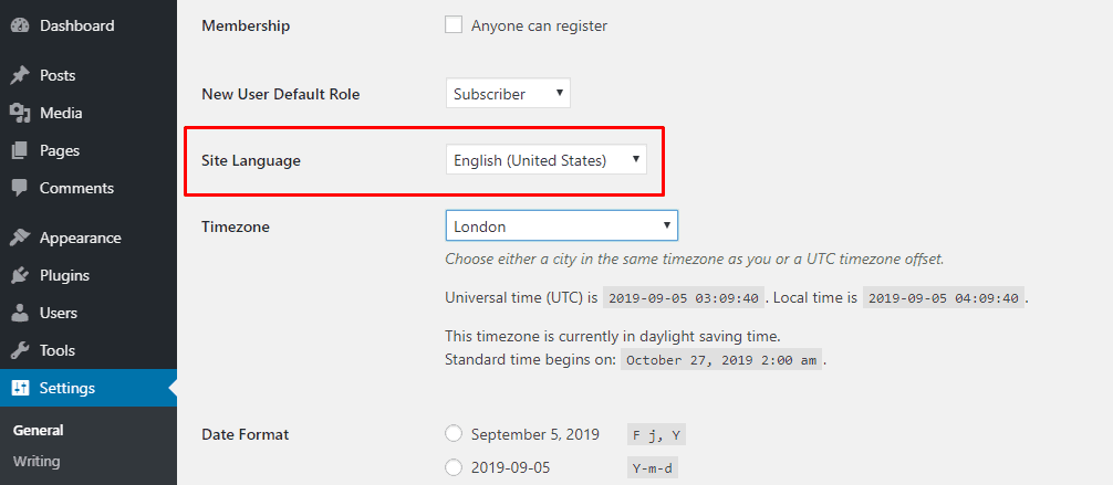 Interface Language Settings