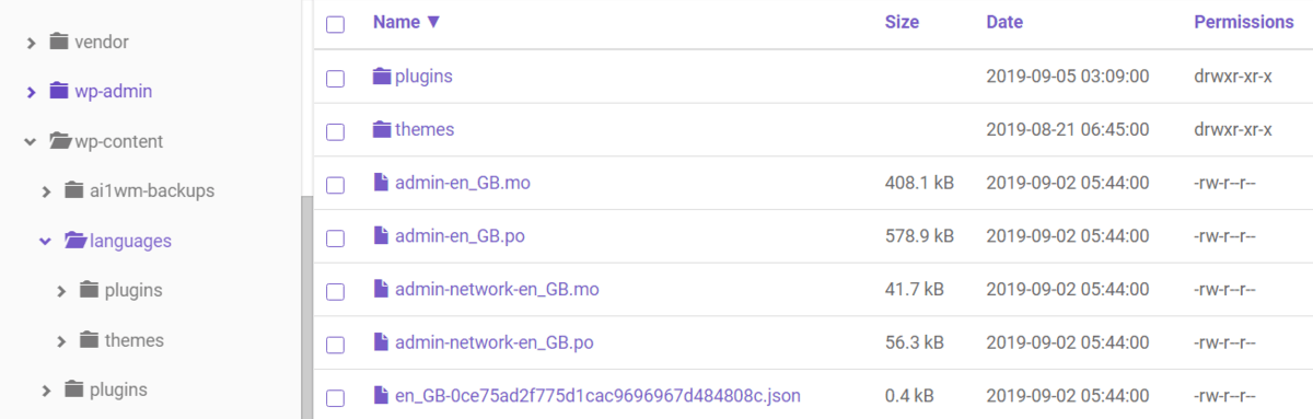 Languages Folder on hPanel File Manager