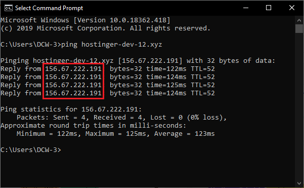 Checking your domain's current A record value on Windows cmd