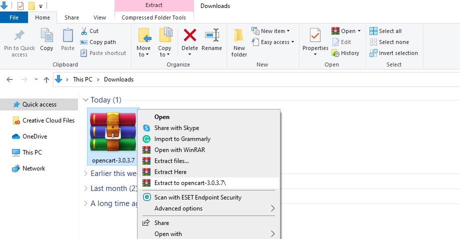 Screenshot showing how to extract zip file on windows