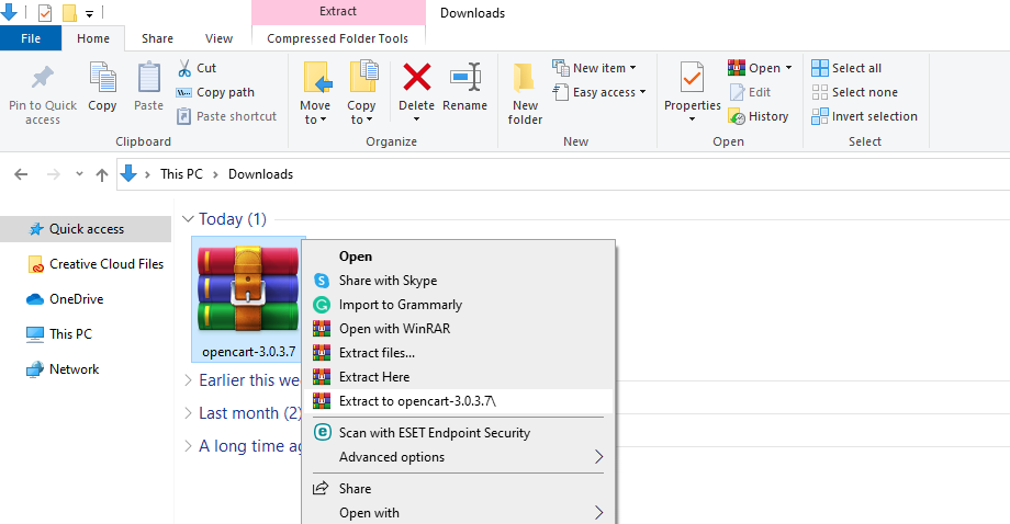 Screenshot showing how to extract zip file on windows