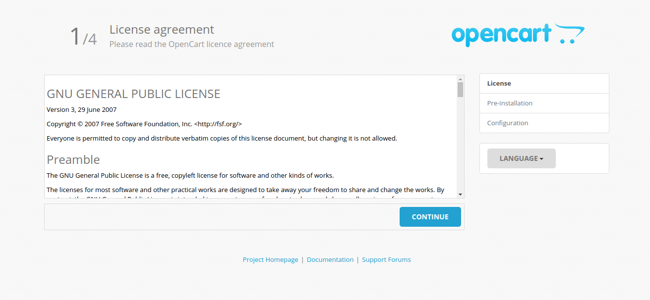 Screenshot showing license agreement