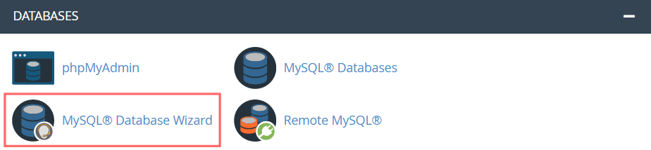 Screenshot showing how to get to MySql database wizard on cPanel