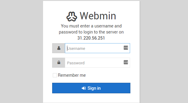 This image shows you the webmin/virtualmin login homepage