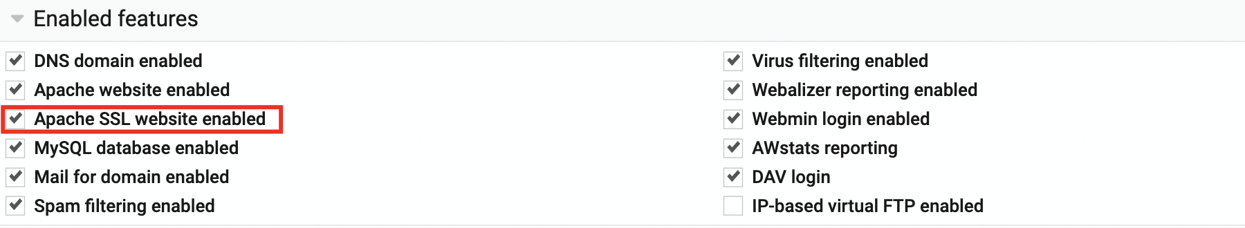 Enable SSL in Virtualmin virtual server settings