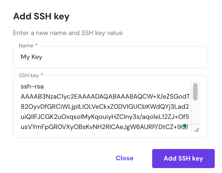 The process of adding a new public key on hPanel