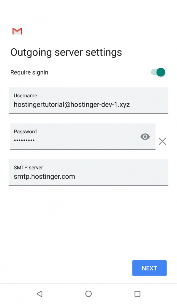 nhập thông tin outgoing server smtp