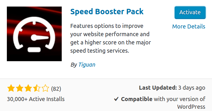 WordPress Speed Booster Pack activation