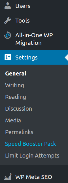 Speed booster pack settings in WordPress dashboard