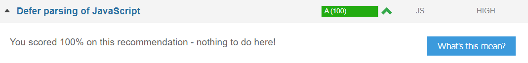 Successful defer parsing of JavaScript in GTmetrix.