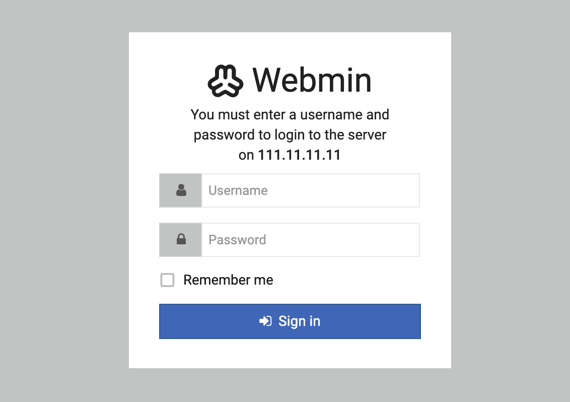 Webmin login page