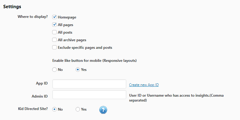 WP Like Button WordPress plugin settings