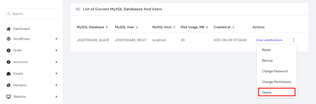 This pictures shows the list of MySQL database