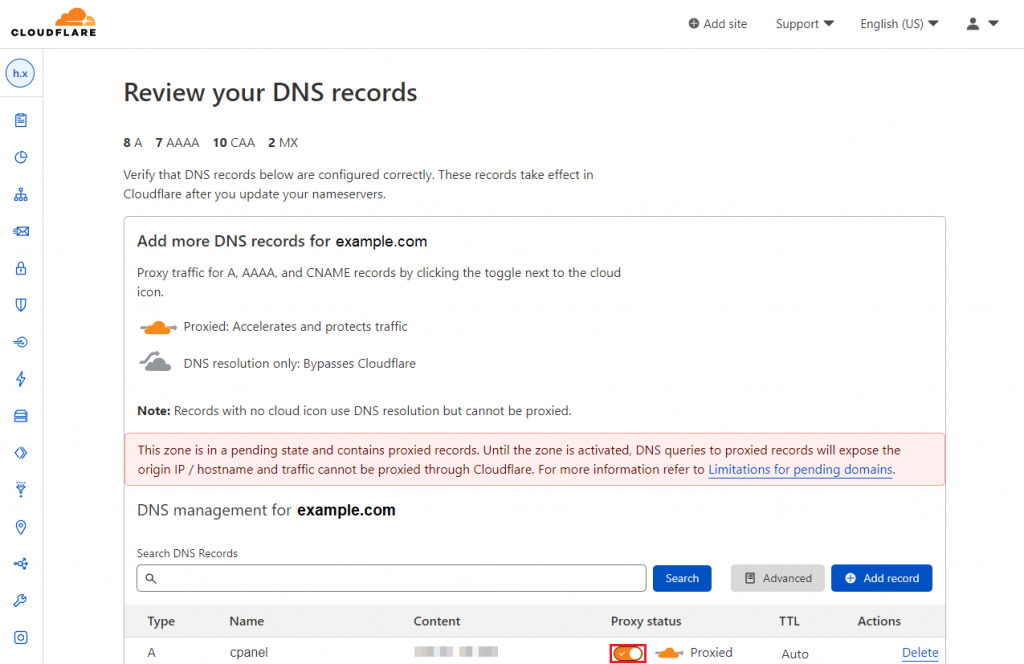 Cloudflare review DNS records
