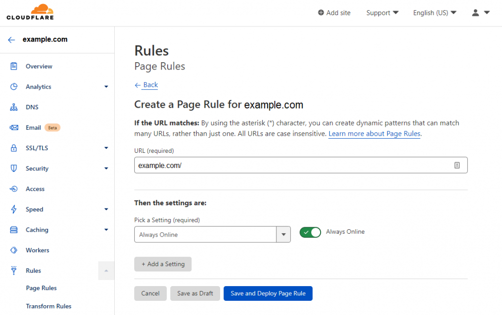 Cloudflare's Always Online page rules
