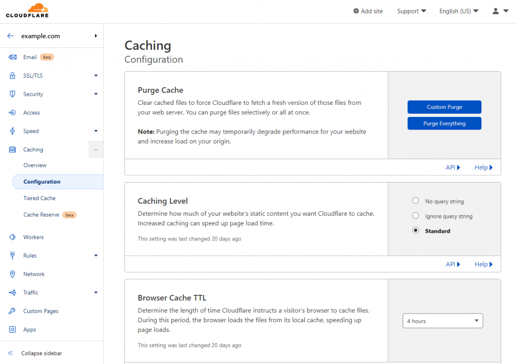 Cloudflare's Caching page