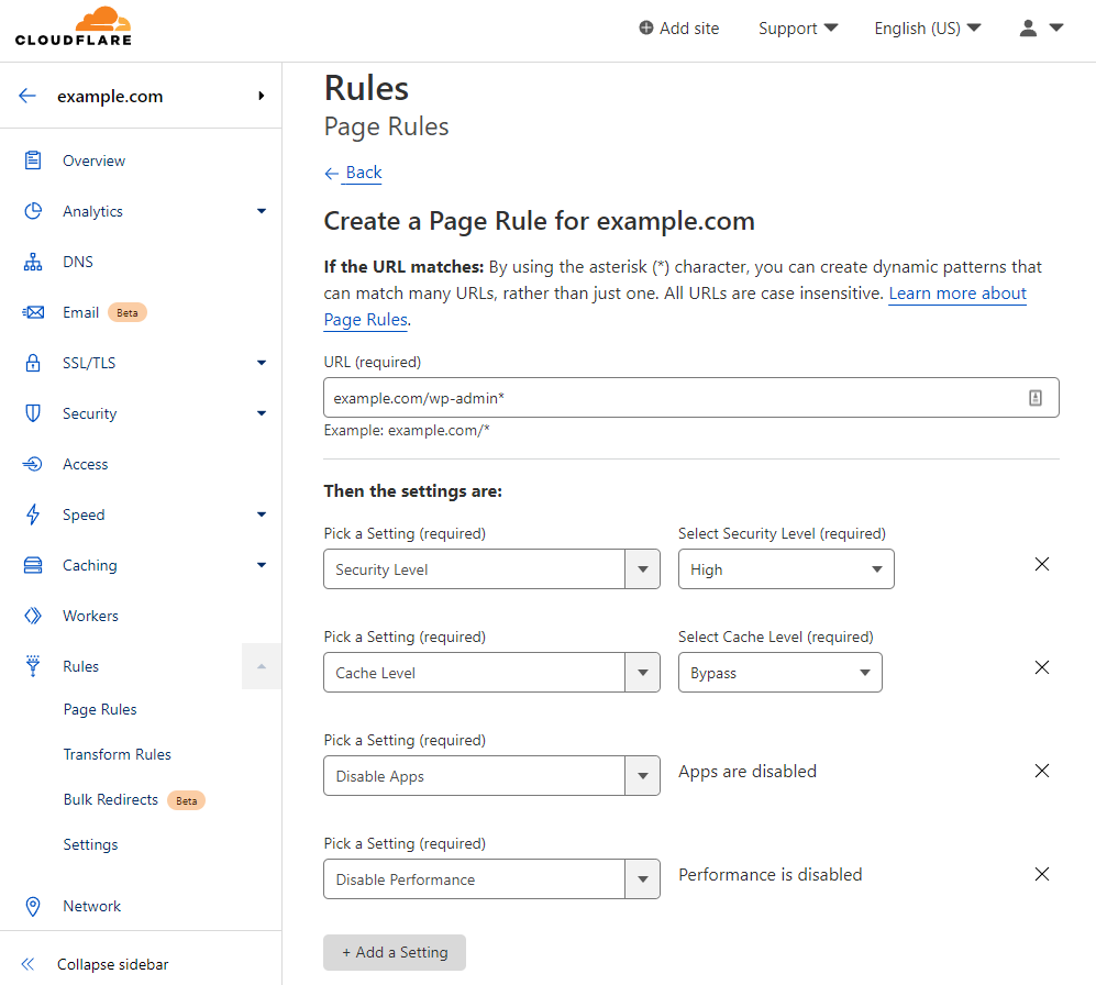 Cloudflare's page rules for WordPress admin
