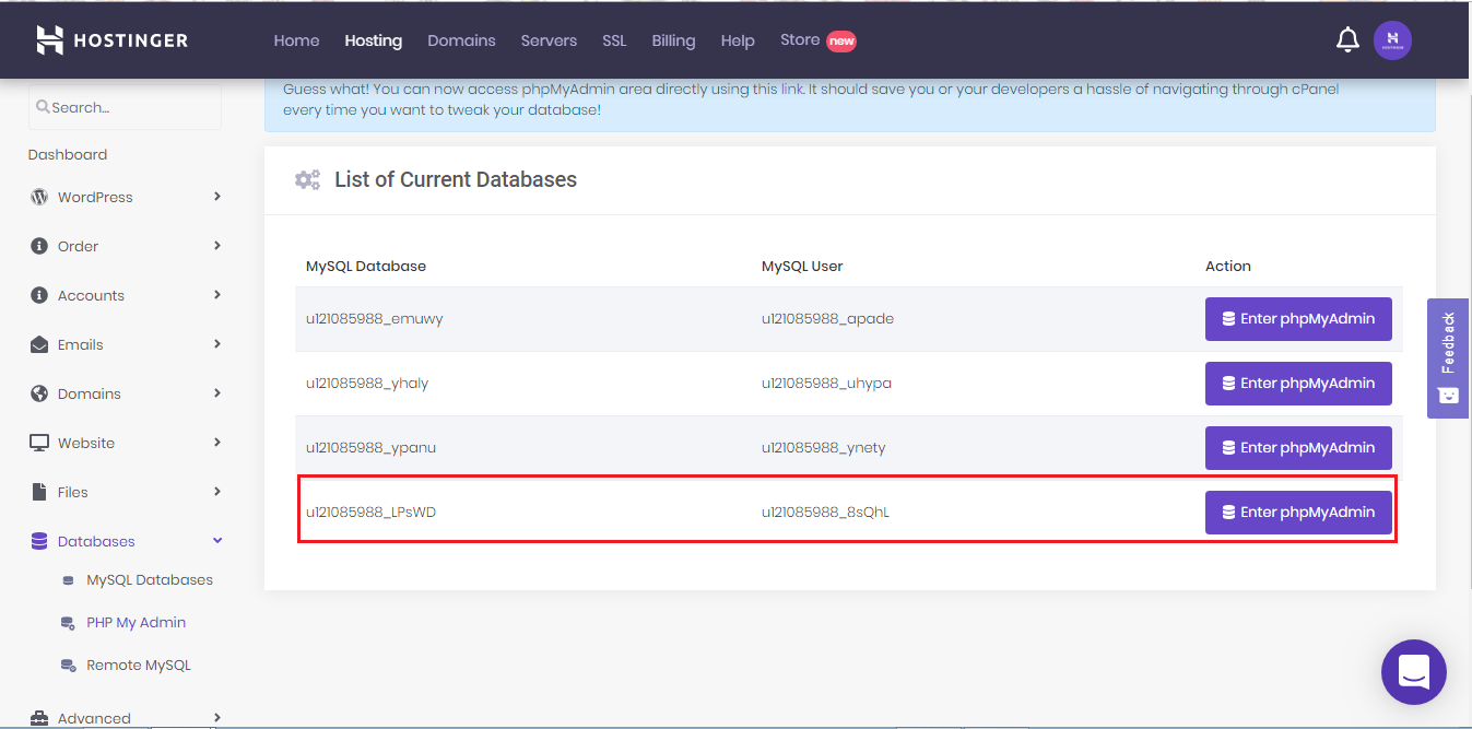 With the database name the users collected in step 3, they can now enter phpMyAdmin