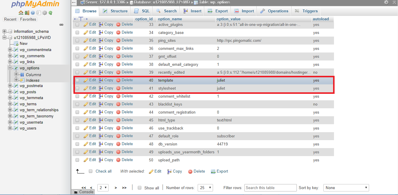 This image illustrates how to find Templates and Stylesheet in the table opened from the previous step