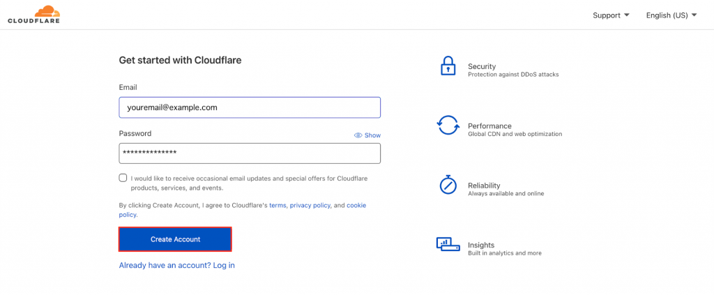 Cloudflare signup page