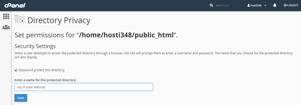 This image shows you how to use cPanel's Directory Privacy feature