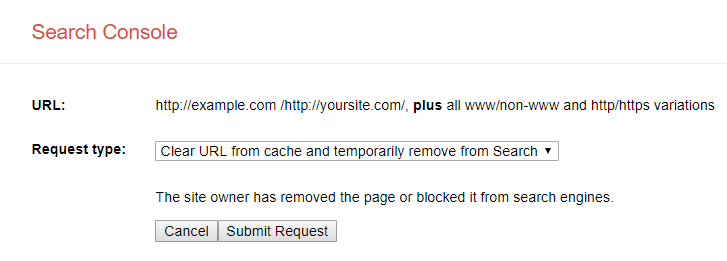 This image shows you the Google Search Console Submit Removal Request