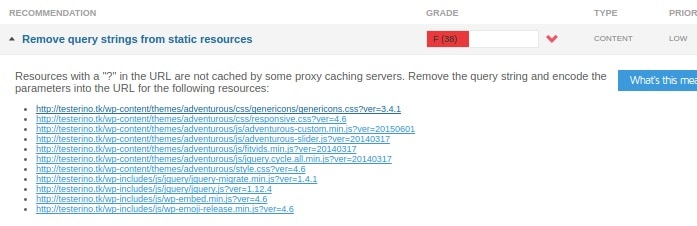 Test result in GTMetrix before we remove query strings