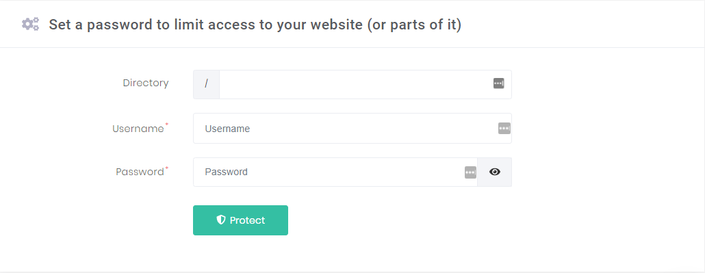 This image shows you how password-protect your site by using hPanel's Password Protect Directories tool