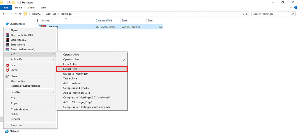 This image shows you how to uncompress an archive file using 7-Zip.