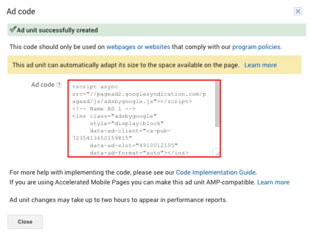 ad code for displaying google adsense to wordpress