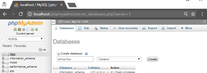 Creating a database for WordPress using WampServer