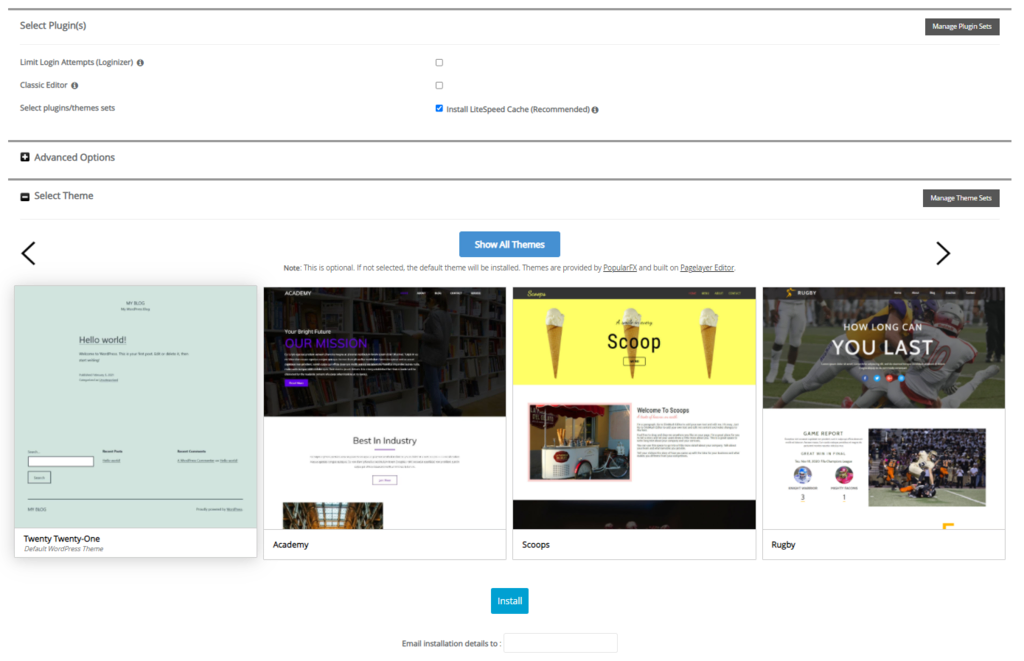 hPanel 中的Softaculous WordPress 安裝表格