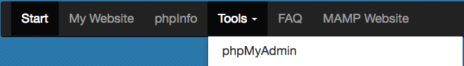 phpMyadmin section trong MAMP tools