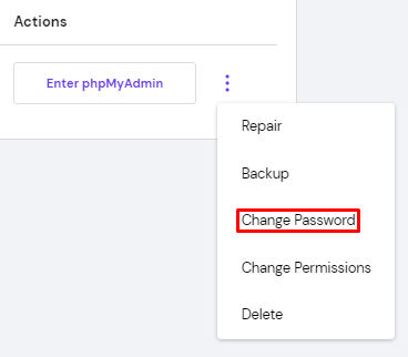 Screenshot of the MySQL change password button