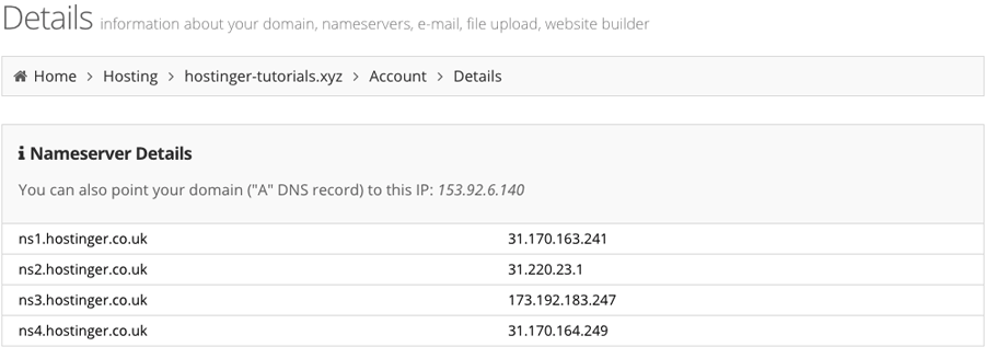 Nameserver and A record values located