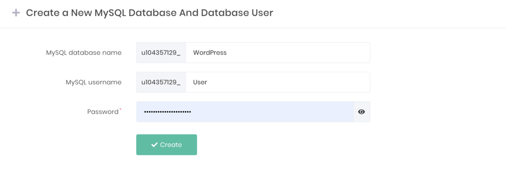tạo MySQL database và user cho WordPress