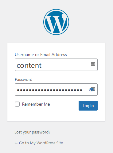 Screenshot of the WordPress login screen