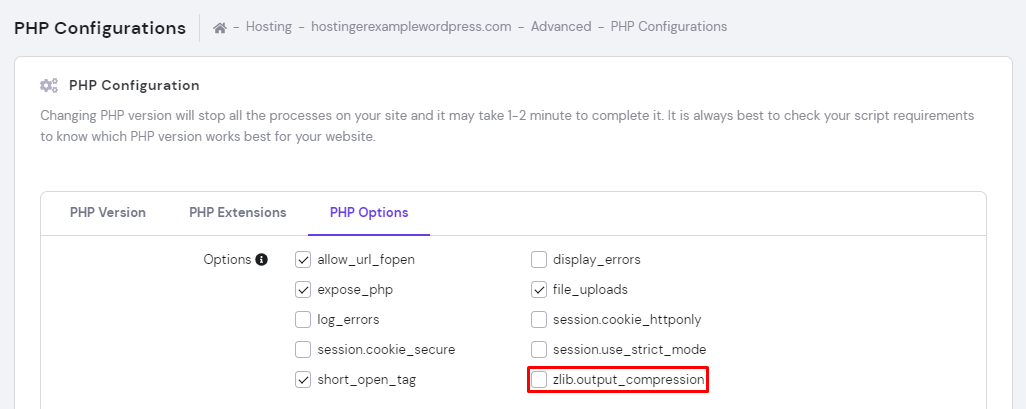 zlib output compression button