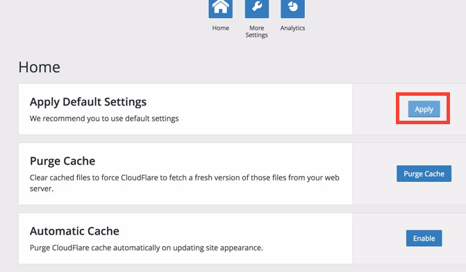 Cài đặt mặc định của CloudFlare