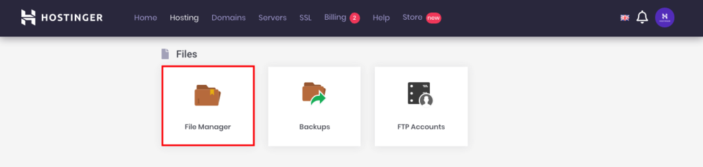 The File Manager in Hostinger's hPanel