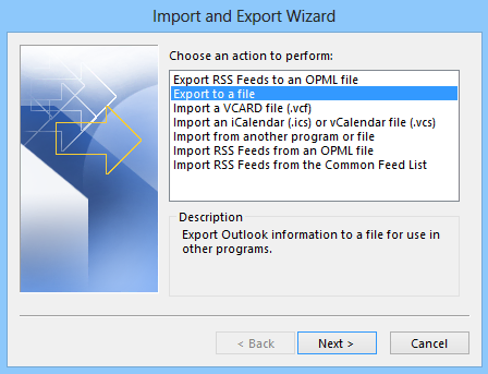 Exporting emails to a file in Microsoft Outlook