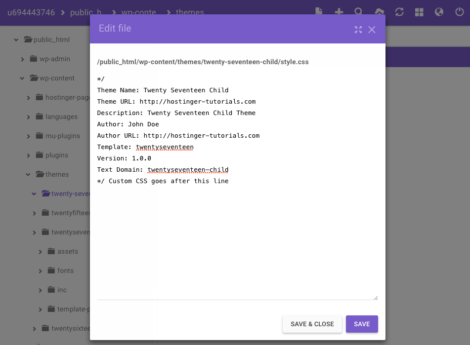 Adding code to child theme css