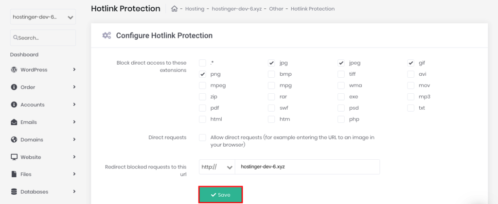 Configuring hotlink protection