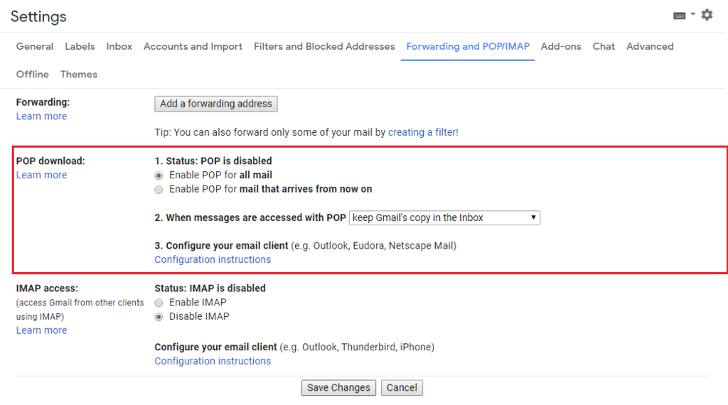 Tweak pengaturan unduhan POP di Gmail