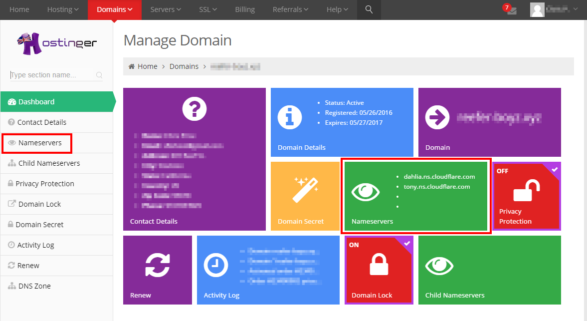 Dig deeper by clicking Nameservers to find the nameserver editing window.