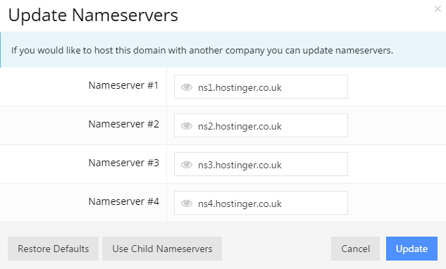 Enter the nameservers in the order they are given to you for your new hosting account.